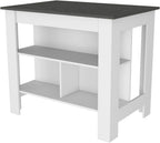 Kitchen Island with Three Shelves, White and Onyx Finish | Three storage shelves with varying dimensions for organized kitchen storage