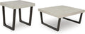 Signature Design by Ashley Westenfort 2-Piece Square Coffee Table Set | Square coffee table and end table sets with light gray faux cement melamine laminate tops, Dark espresso brown hardwood legs