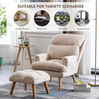 CANMOV Modern Accent Chair with Ottoman Set of 2, Soft Fabric Armchair with Adjustable Backrest and Side Pockets, Comfy Lounge Chair for Living Room, Bedroom, Apartment, Office, Beige