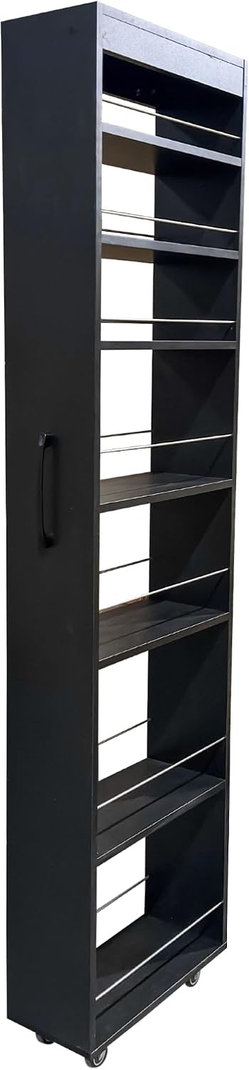 7 Tier Pull-Out Kitchen Pantry Storage Cabinet, 7.8'' Wide Rolling Open Shelf with Handle and Protective Bars for Refrigerator Side Coffee Bar Tight Spaces Home Organization