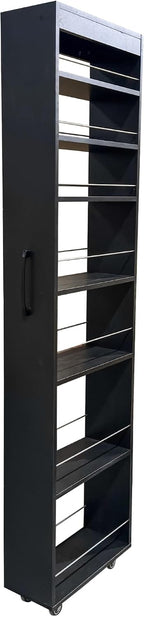 7 Tier Pull-Out Kitchen Pantry Storage Cabinet, 7.8'' Wide Rolling Open Shelf with Handle and Protective Bars for Refrigerator Side Coffee Bar Tight Spaces Home Organization