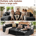 Couch ≈139" U-Shaped Sofa, Modular Sofa in Living Room Comfy Corduroy Fluffy Couch with Deep Seat and Side Pockets, Flexible Module Combination for Living Room (Black, 139IN)