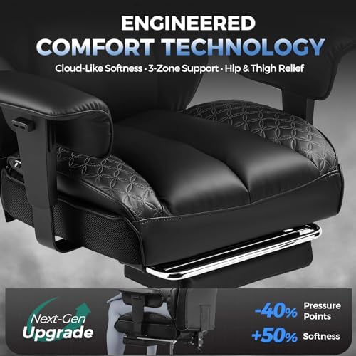GTPLAYER Big and Tall Gaming Chair 400lbs Heavy Duty Office Chair with Footrest, High Back Pocket Spring Lumbar Support, Ergonomic Wide Comfy Seated Cushion for Lower Back Pain Relief, Earth-Black