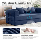 79" Convertible Sofa Bed, Couches for Living Room | Navy Blue | Corduroy Futon Sofa Bed with Pocket Springs, Modular Sleeper Couch in a Box, No Assembly