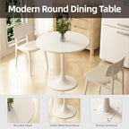 Round Dining Table 30" Circle Tulip Table for 4 People,White | Mid Century Modern Leisure Kitchen Table with Wood Thickened Tabletop Sturdy Metal Pedestal for Small Places Living Room Cafe