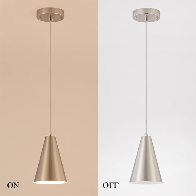Brushed Nickel Pendant Lights Kitchen Island,Dining Room Light Fixtures Over Table 3 Pack with Silver Cone Metal Shade, Modern Farmhouse Small Chandeliers,Adjustable Cord Hanging Lighting for Sink