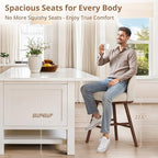 LUE BONA Bar Stools Set of 3, 27.6" Wooden Legs, Fabric in Beige