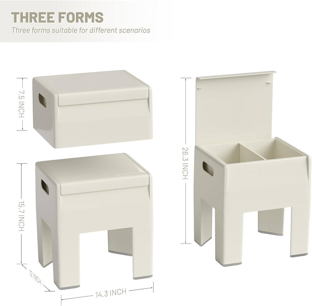 Modern Nightstand - Multifunctional Plastic Bedside Table with Storage Space, Side Table Easy Assembly for Bedroom, Dorm and Small Areas (14.2" D x 11.8" W x 15.78" H, Beige White)