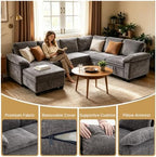 109" Sectional Sleeper 7 Sest Modular Couch Pull-Out Storage Sofa Bed | MastonHome Convertible U-Shaped Cloud Couch with Pillow Armrests, Chenille Fabric for Living Room, Apartment, Grey