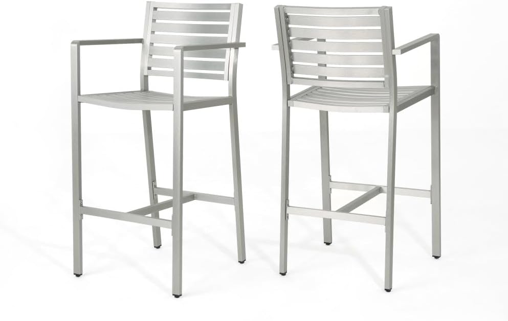 Saiveina Outdoor 29.50" Barstools with Rust-Proof Aluminum Frame, Set of 2, Silver