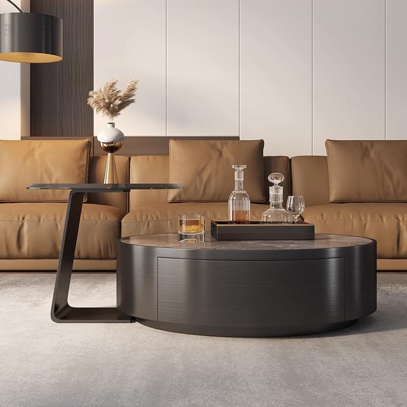 Coffee Tables Rock Slab Coffee Table, Simple Living Room, Italian-Style Small Apartment, Round Side Table, Tea Table Coffee Tables for Living Room(90x90x32cm)