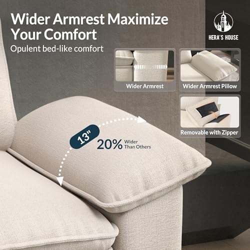 HERA'S HOUSE 2 Pieces Modular Loveseat Couch & 3-Seat Sectional Sofa Set | Modern 5-Seater Cloud Sofa Set , White, Wider Armrest, Comfy Deep Seat, Soft Chenille Furniture Set for Living Room