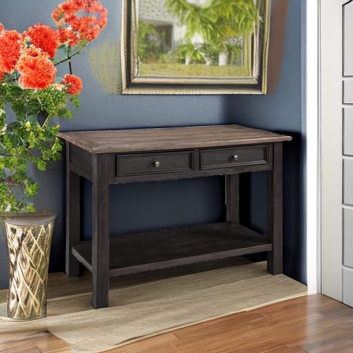 Signature Design by Ashley Tyler Creek Farmhouse Console Table, 2 Drawers | Behind couch table, Solid and engineered wood and veneers, 22-inch deep display shelf, Farmhouse sofa table