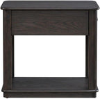 Pemberly Row 3 Piece Table Set, Rubberwood and Oak Veneers, Aged Oak Finish, Includes Cocktail Table with Lift Tops and Casters, 2 End Tables with Drawers, Antique Pewter Knobs, Living Room Furniture