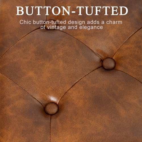 DUHOME Button-Tufted Ottoman Bench, Upholstered Bedroom Benches Leather Footrest Stool Accent Bench for Entryway Dining Room Living Room Bedroom End of Bed, Yellowish Brown