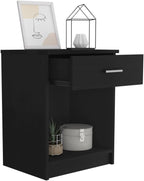 Nightstand 21" H, One Drawer, Low Shelf, Superior Top, Black,for Small Spaces