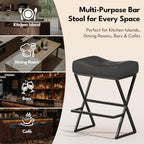 Counter Height Bar Stools Set of 2, Backless 26" Saddle Barstools, Grey | 300lb Weight Capacity, Waterproof PU Leather, Padded Saddle Seat, X-Shaped Metal Legs, Industrial, Home & Commercial Use