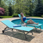 Domi Chaise Lounge Outdoor Set of 3 Lounge Chairs for Outside w/Wheels, 5 Adjustable Position Pool Lounge Chairs for Patio, Beach, Yard, Turquoise Blue