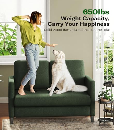 Welzona Loveseat, 51" Small Couch, Teddy Love Seat, Small Loveseat Sofa | Comfy Teddy Fabric, Tool-free Setup, Washable Covers, All-wood Small Sofa Couch for Living Room, Bedroom, Small Spaces, Green