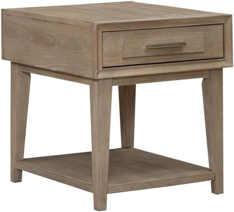 Pemberly Row 3-Piece Living Room Table Set, Sandstone Wood Finish, Includes Rectangular Cocktail Table with Casters and 2 End Tables, Open Bottom Shelves, Brushed Nickel Hardware, Contemporary Home