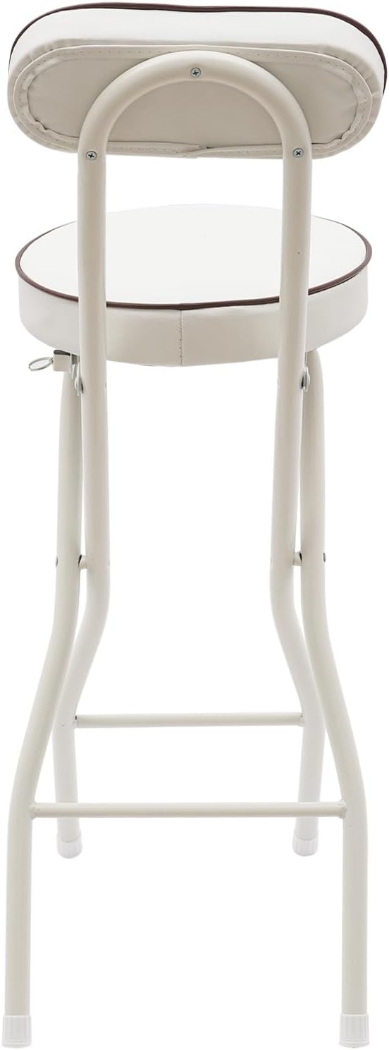 LOYALHEARTDY 2 Pcs Folding Stool, 25.6 in Cushioned Padded Folding Stool Portable Bar Stool with Back for Camping Kitchen Home Office (White)