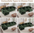 mikibama Modular Sectional Sofa, 111.5 Inch L Shaped Couch Set for Living Room, 3-Seater Comfy Cloud Couches with Movable Ottoman, DIY Combination, Chenille, Evergreen