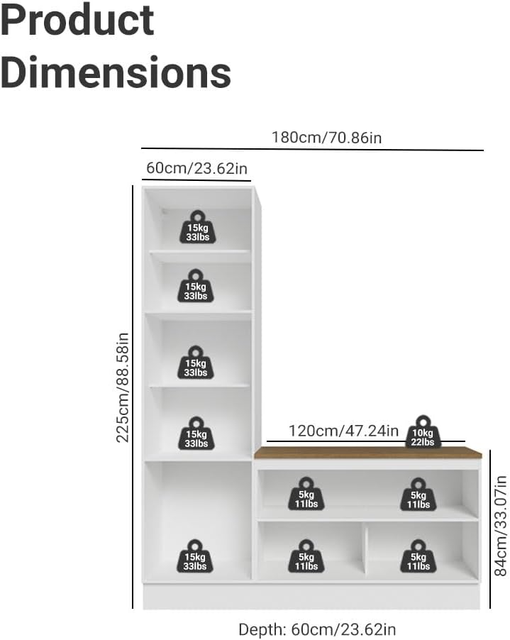 Madesa Hazel Kitchen Set 70" L Pantry Storage and Base Cabinet Engineered Wood Multiple Compartments Organization Unit - White