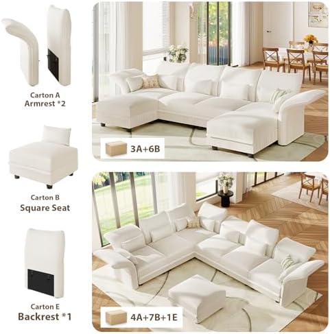 LLappuil 9 Seat Sectional Couch with Storage, Large U Shaped Corduroy Modular Sectional Sofa for Living Room with Adjustable Arms Backs, Plush Supportive Cushions (Beige)