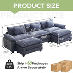 Oprisen 120" Modular Sectional Sofa, Comfy Deep Cloud Couch with Ottoman | U-Shaped Couches for Living Room, Modular Couch, Deep and Wide Seat, Chenille Sofa Sleeper with Throw Pillows, Blue