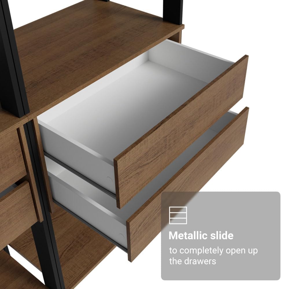 Madesa Kitchen Pantry Storage Rack with 4 Drawers, 5 Shelves and Hanging Space 55" L Multiuse Modular Cabinet for Kitchen Organization - Black/Brown