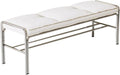 Modern Stainless Steel Long Bench with White Leather Cushion Home-use Soft-Padded Shoe Changing Stool Entryway(Medium)