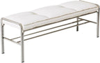 Modern Stainless Steel Long Bench with White Leather Cushion Home-use Soft-Padded Shoe Changing Stool Entryway(Small)