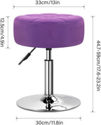 WKWKER Velvet Upholstered Vanity Stool Swivel Adjustable Makeup Stool for Makeup Room Small Round Ottoman for Living Room Makeup Chair for Bedroom SPA Salon Studio (Purple)