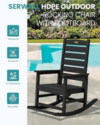 SERWALL Outdoor Rocking Chair Set of 2, Oversized HDPE Rocker, Black | Heavy Duty Front Porch Rocker with Footrest, all Weather Porch Rocker for Deck Patio Balcony, 350lbs Weight Capacity