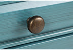 Blue Chairside End Table with USB Charging Ports, Acacia, Glass Construction