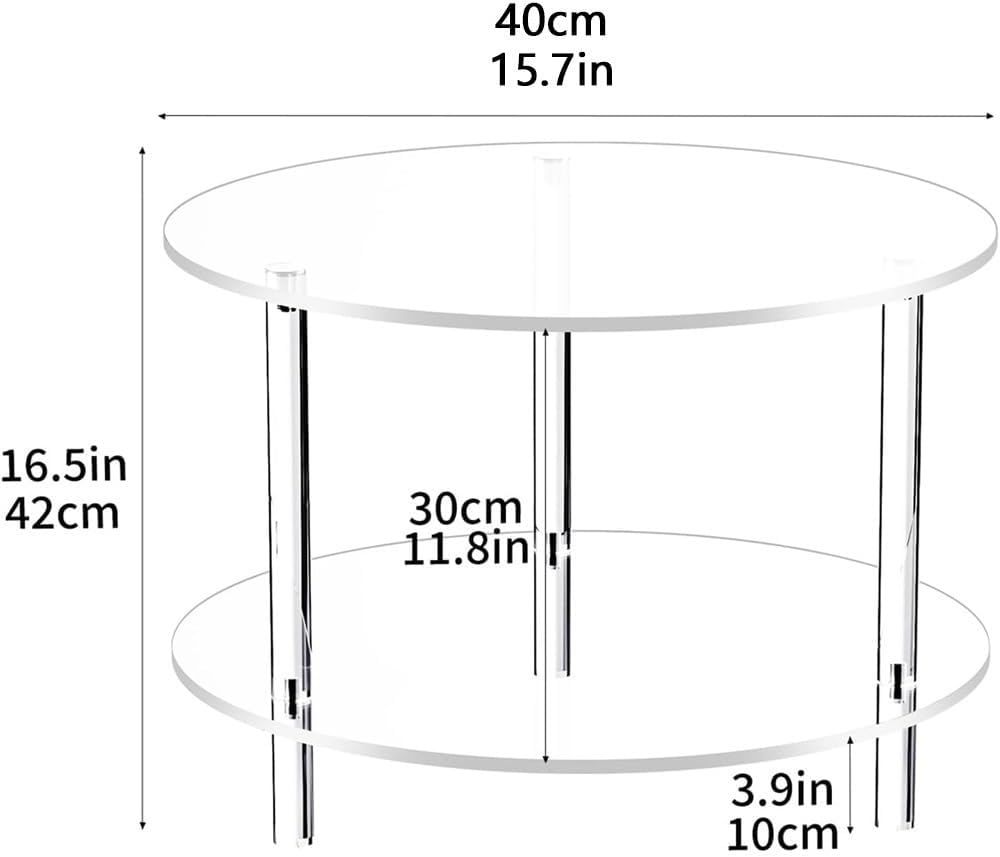 Acrylic Coffee Table, 2 Tier Round Coffee Table, Modern Clear Coffee Table, Clear End Table, Small Round Side Table for Couch, Living Room, Bedroom