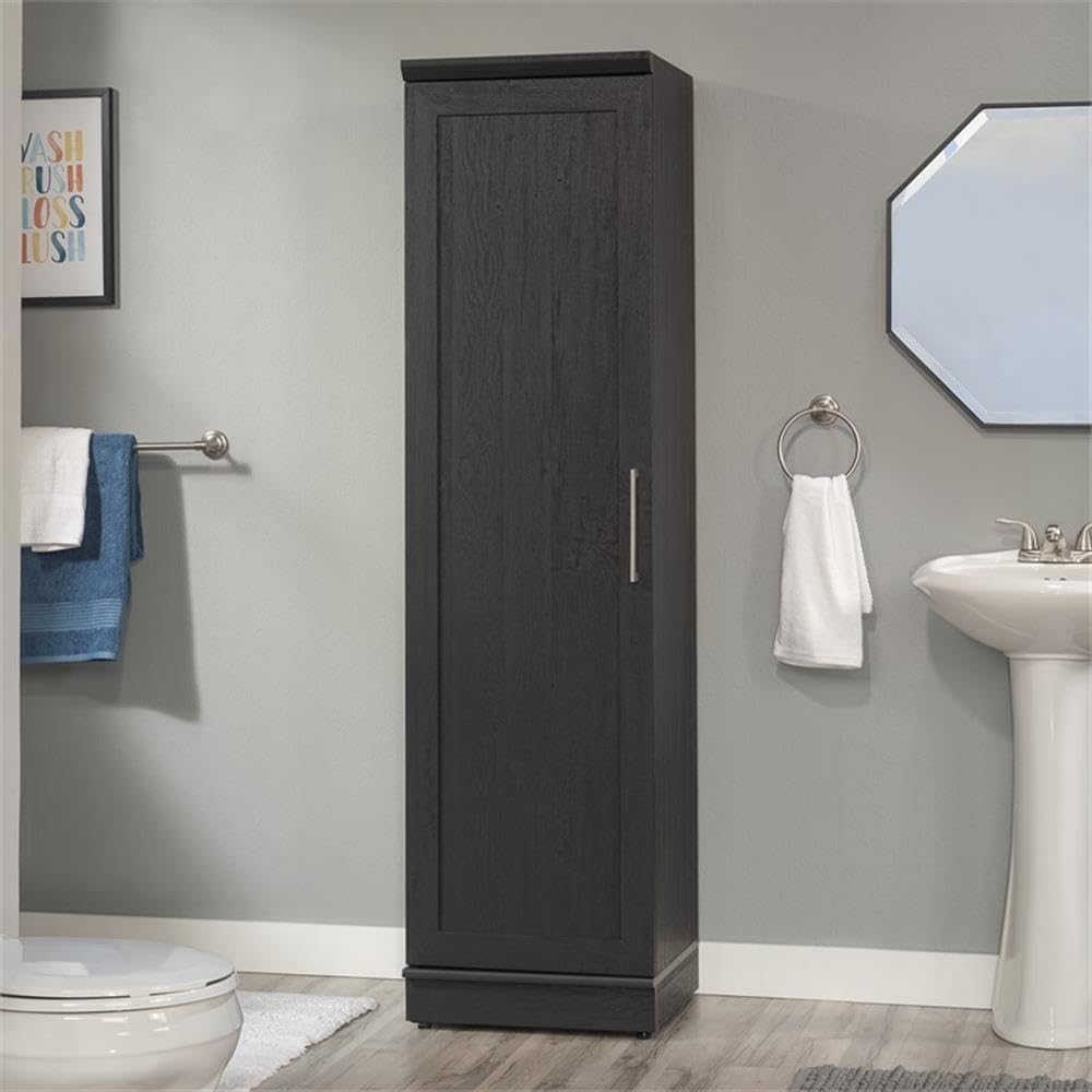 Pemberly Row Engineered Wood Single Door Pantry, 70.945 in H x 18.819 in W x 17.087 in D, Raven Oak Finish, Adjustable Shelves and Reversible Door, Kitchen or Dining Room Storage Cabinet