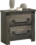Rustic Gray 1pc Bedside Table Melamine Paper Wooden Nightstand Antique Brass Color Drop Handles,for Small Spaces