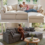 Amsleekey 108" Cloud Sectional Couch with 2 Washable Cover Sets | L-Shaped Modular Sofa with Ottoman, Deep Seat Couch for living room, DIY Covers in White and Gray
