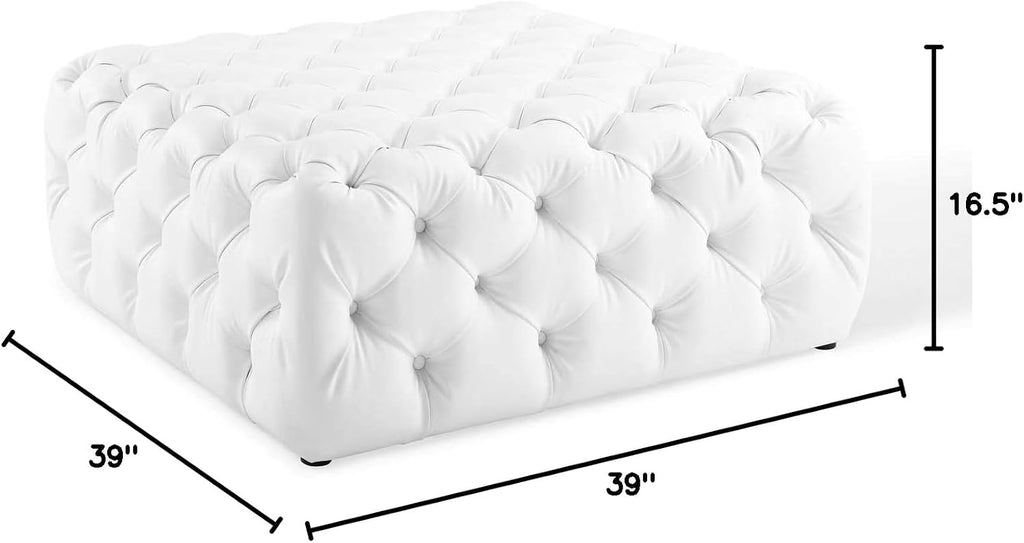 Modway EEI-3773-WHI Anthem Tufted Button Large Square Faux Leather Ottoman, White