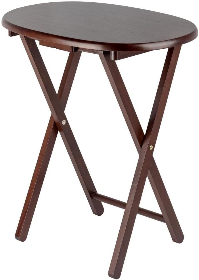 Furnifact Solid Wood Brown 5 Piece TV Trays Set Includes 4 Small Folding Tables with Oval Tops and Storage Stand, Ideal TV Tables for Eating Or Dinner Tray Table