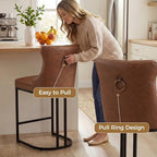 AQO Counter Height Bar Stools Set of 4 for Kitchen Island, Modern Bar Stools with Backs, 26 Inch Barstools with Upholstered Faux Leather Seat and Footrest, Brown