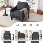 Accent Chair for Living Room, Mid Century Modern Reading Chair for Bedroom, Upholstered Armchair with Side Pockets, Comfy Single Sofa Side Chair for Office, Apartment, Small Room, Dark Grey