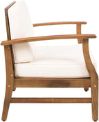 Weatherproof Acacia Wood Outdoor Arm Chair with Beige Cushions, Indoor & Patio Single Comfort Lounge Chair for Porch Garden Backyard (Cream + Acacia Wood)