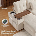 Vipbear 112" Modular Sectional Sleeper Sofa with Pull Out Bed, Chenille Modern 7 Seat L Shaped Couch with Reclining Backrest/LiftTop Storage Chaise Armrests/USB/LED Light/Tool-Free Assembly, Beige