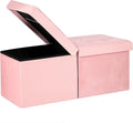 Storage Ottoman Bench, 34" Teddy Velvet Folding Foot Rest, Pink | Large Ottoman with Storage, Thicker Foam Padded Seat, 34 x 13 x 13in, Livingroom, Dorm, Bedroom, Easy to install, 86L