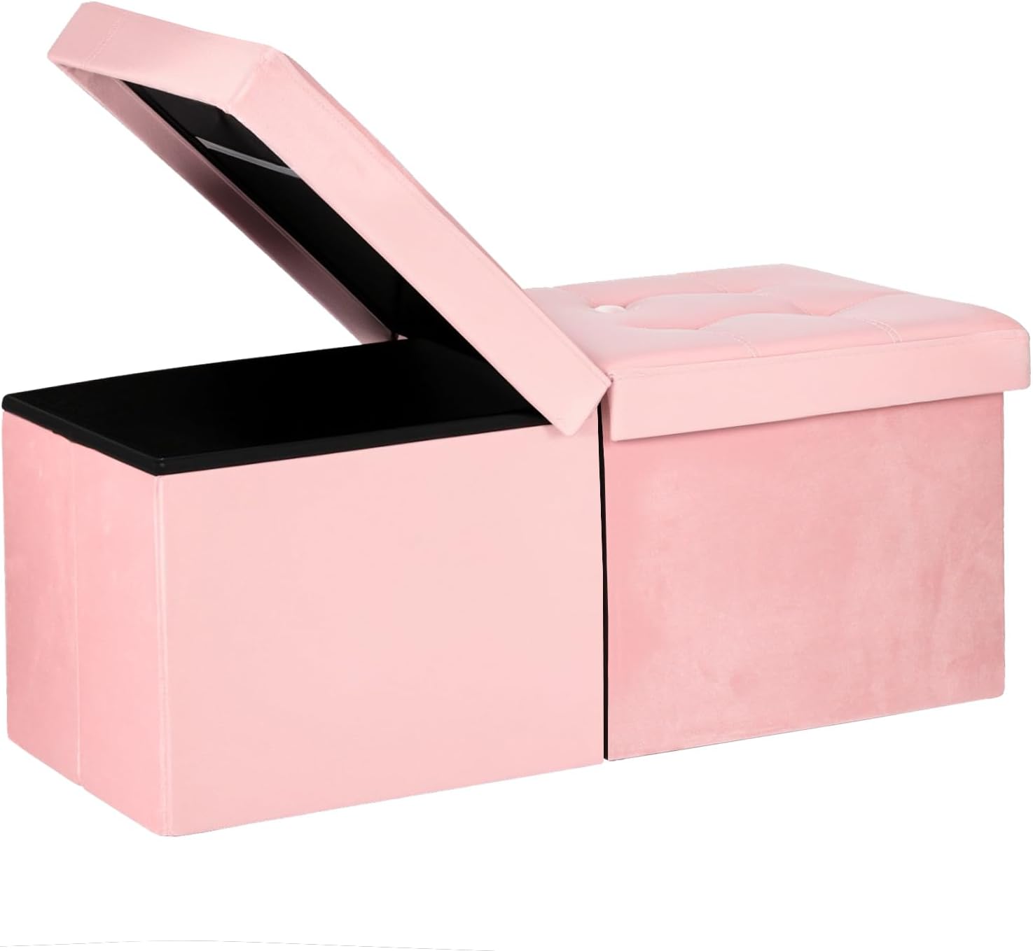 Storage Ottoman Bench, 34" Teddy Velvet Folding Foot Rest, Pink | Large Ottoman with Storage, Thicker Foam Padded Seat, 34 x 13 x 13in, Livingroom, Dorm, Bedroom, Easy to install, 86L