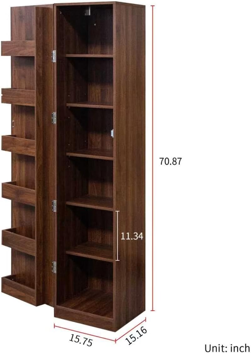 Mid Century Modern Kitchen Pantry Cabinet, 71" Tall Storage Cabinet with Door Racks & Multi-Tier Shelves, Rustic Wood Cupboard for Kitchen, Dining Room, Walnut