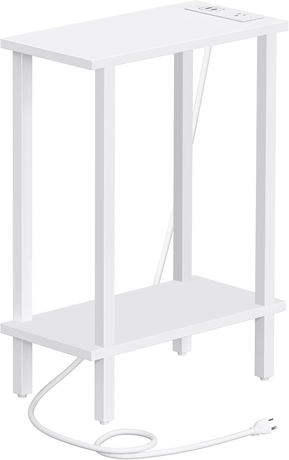 TUTOTAK Small End Table with Charging Station, Narrow Side Table with USB Ports and Outlets, Skinny Sofa Table, Slim Nightstand, Living Room, Bed Room, White TB01BW060