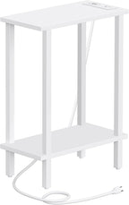 TUTOTAK Small End Table with Charging Station, Narrow Side Table with USB Ports and Outlets, Skinny Sofa Table, Slim Nightstand, Living Room, Bed Room, White TB01BW060